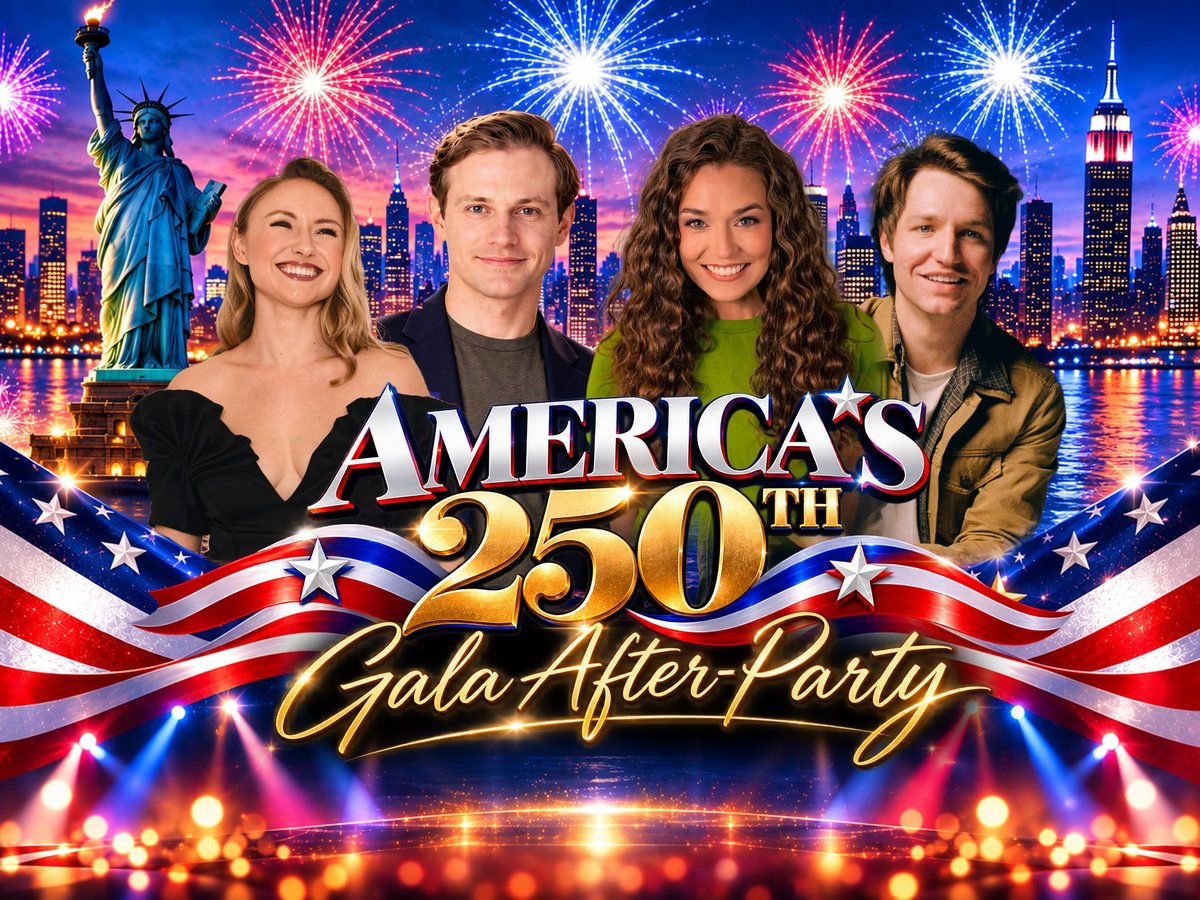 America's 250th Gala After-Party: four vocalists before a fireworks-lit skyline and the Statue of Liberty